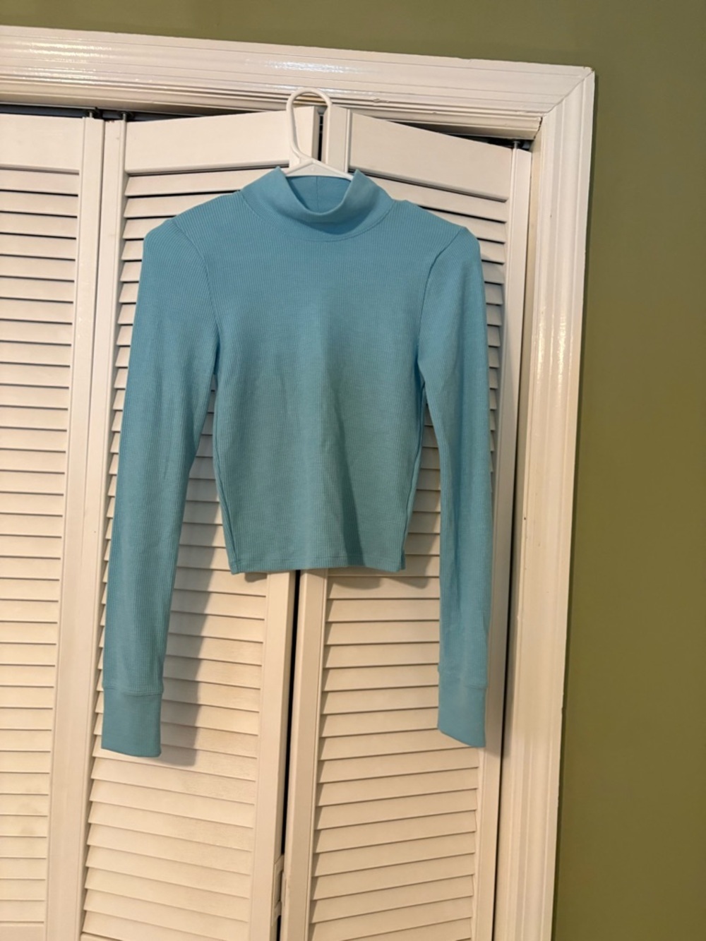 American Eagle Outfitters Light Blue Mock Neck Long Sleeve Crop Top - Picture 1 of 3